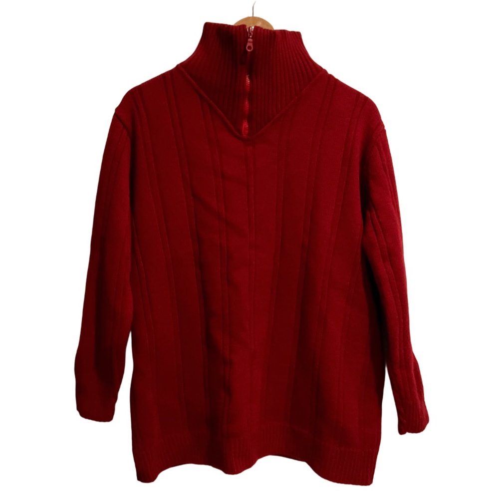 Paolo Valenzi Men’s Ribbed‎ Knit Sweater Mock Neck Red Quarter Zip